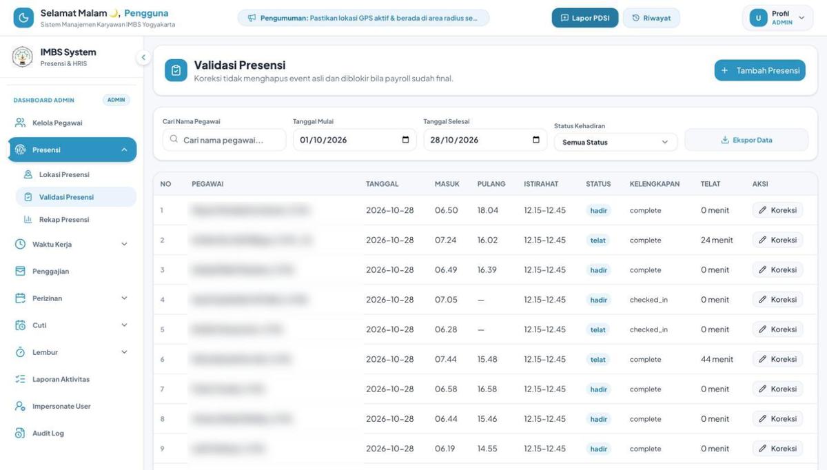 Validasi presensi pada IMBS Management System